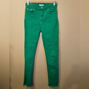 Zara Woman Premium Collection Green Jeans Women's Size 26 Raw Hem